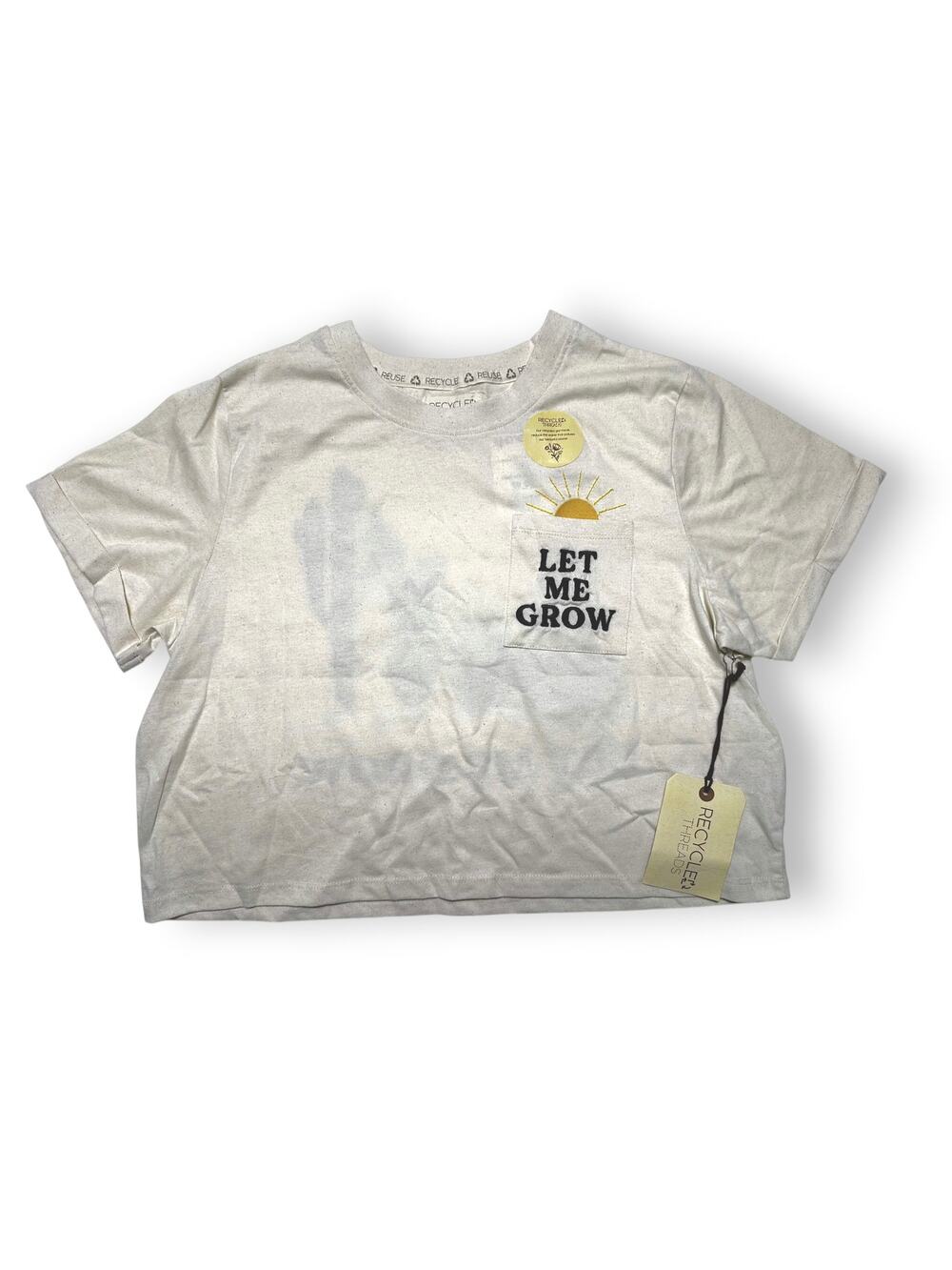 NWT Recycled Threads "Let Me Grow" Oatmeal Pocket Tee w/ Cactus Back Print M